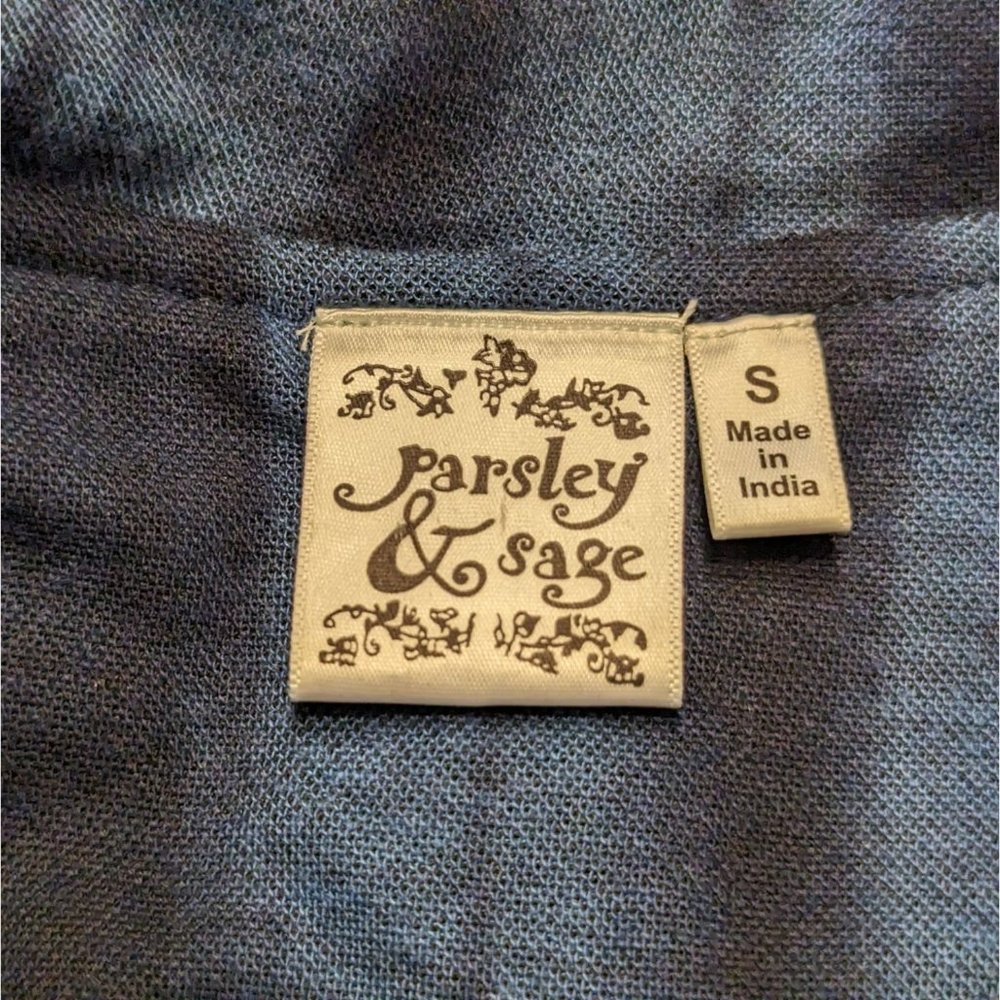 Parsley & Sage blue‎ green tie dyed 3/4" sleeve Bohemian snap buttons Tunic S - Picture 3 of 6
